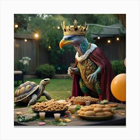 King Of The Birds In The Party Approaching Tortoise Looking Stern And Disapproving (2) Canvas Print