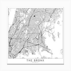 The Bronx White Map Square Canvas Print