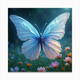 An Ethereal Butterfly With Wings Of Shimmering, Fractal Ribbons Fluttering Through A Celestial Meadow Canvas Print