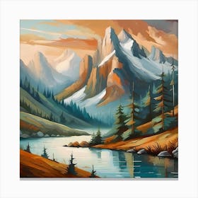 Firefly An Illustration Of A Beautiful Majestic Cinematic Tranquil Mountain Landscape In Neutral Col Canvas Print