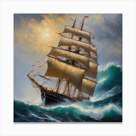 Sailing Ship In Rough Seas Canvas Print