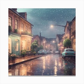 Aesthetic rainy day, vintage small town Canvas Print
