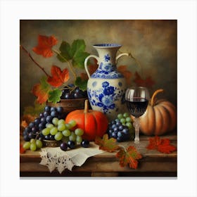 Autumn Wine And Grapes Canvas Print