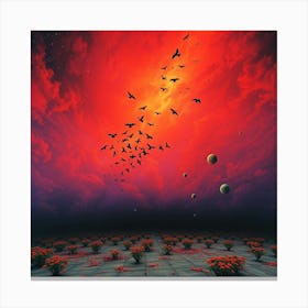 Red Sky With Birds Canvas Print