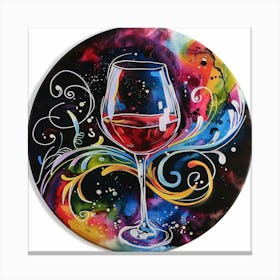 Vibrant Watercolor Red Wine Glass On colorful Round Splash Canvas Print