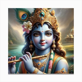 A Realistic And Youthful Depiction Of Lord Krishna, Portrayed With Stunning Clarity And Detail Canvas Print