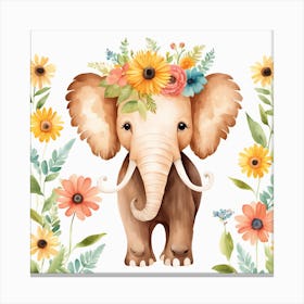 Floral Baby Mammoth Nursery Illustration (7) Canvas Print