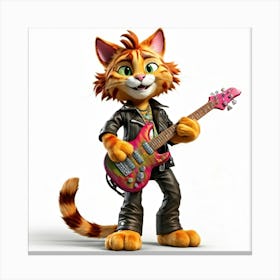 Tabby Cat Character With A Rocker Attitude Standing Front Paws And Back Paws Visible And Clearly Canvas Print