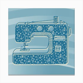 Sewing Machine Floral Pattern Blue Canvas Print