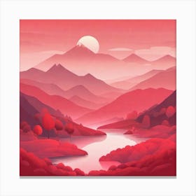 Misty mountains background in red tone 4 Canvas Print