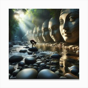 Waterfall Of Stone Heads Canvas Print