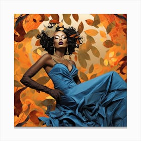 Beautiful African Woman In Autumn Canvas Print