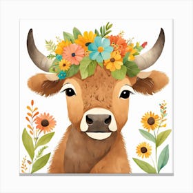 Floral Baby Bison Nursery Illustration (29) Canvas Print
