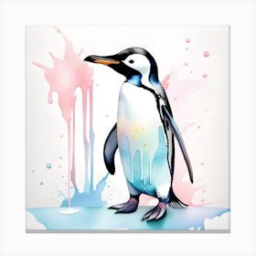 Penguin With Watercolor Splashes Canvas Print