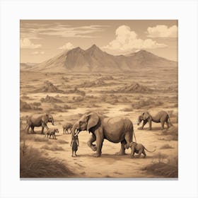 Elephants In The Desert 1 Canvas Print