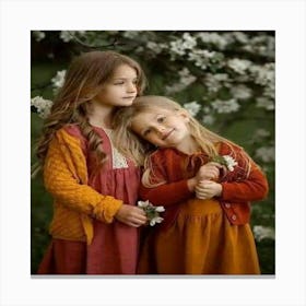 Two Little Girls Hugging Canvas Print