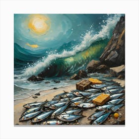 Fish On The Beach, Vincent Van Gogh Style Canvas Print
