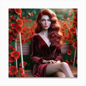 Red Haired Girl In Red Dress Canvas Print