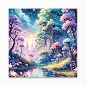 A Fantasy Forest With Twinkling Stars In Pastel Tone Square Composition 170 Canvas Print
