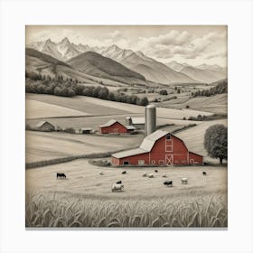 Red Barn In The Mountains art Canvas Print