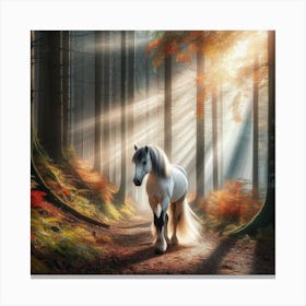 White Horse with a bushy tail and black ears, Canvas Print