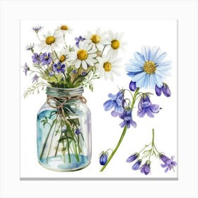 Wildflowers In A Mason Jar Canvas Print