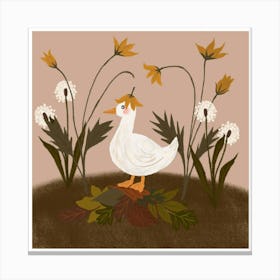 Silly Duck with Flowers Canvas Print