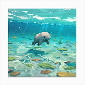 Baby Manatee Taking A Swim Tiny World Environmental Art print 1 Canvas Print