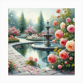 Rose Garden With The Fountain, Acrylic Style Painting 4 Canvas Print