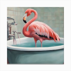 Flamingo In Bathtub Canvas Print