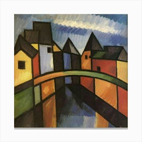 Bridge over the river surrounded by houses Canvas Print