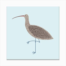 Curlew Coastal Wading Bird Blue Canvas Print