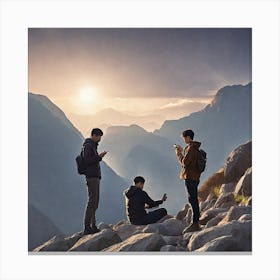 Three Friends On A Mountain Canvas Print