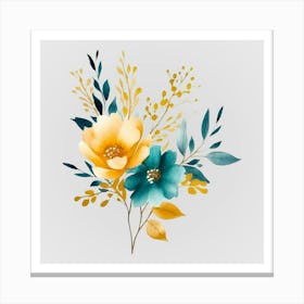 Watercolor Gold And Teal Bouquets 14 Canvas Print