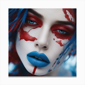 A Surreal Mixed Media Illustration Of A Beautiful Young Man With A Blue Face And Dramatic Red Highli Canvas Print