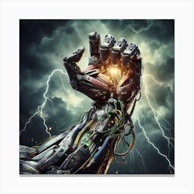 Robot Hand With Lightning Canvas Print