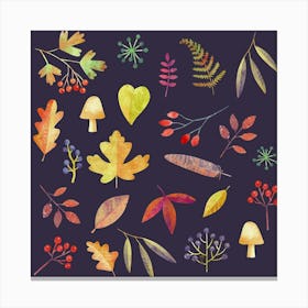 Autumn Leaves Forest Floor Dark Watercolor Canvas Print
