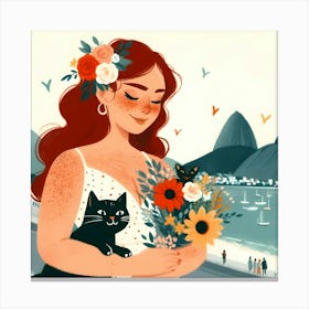 Rio De Janeiro Girl with Flowers in The Beach Canvas Print