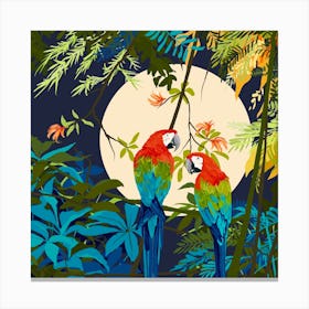 Parrots In The Moonlight Square Canvas Print