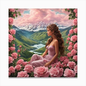 Isometric Fantasy This Beautiful Girl Who Sits Between Pink Ro 0 (1) Canvas Print