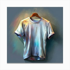 White T Shirt Hanging On A Wooden Hanger Canvas Print