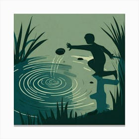 Silhouette Of A Boy Playing In A Pond Canvas Print