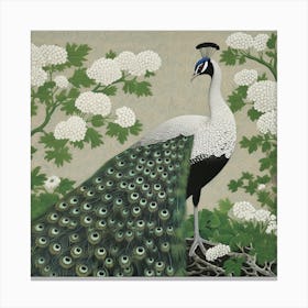 Ohara Koson Inspired Bird Painting Peacock 2 Square Canvas Print
