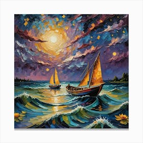 Sailboats At Night Canvas Print