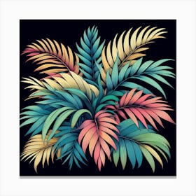 Tropical Leaves On Black Background 1 Canvas Print