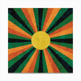 Retro Geometric Sunburst - Boho Sun Rays - Vintage Abstract Style - Bold Orange Green Yellow Textured Canvas Print