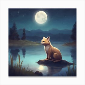 Fox In The Moonlight Canvas Print