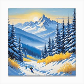 Skiers In The Snow Canvas Print