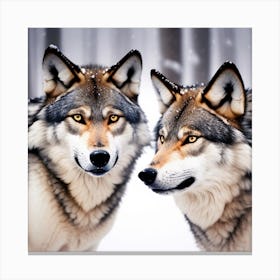 Two Wolves In The Snow Canvas Print