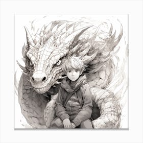 A Boy And His Dragon. Manga Style. Canvas Print